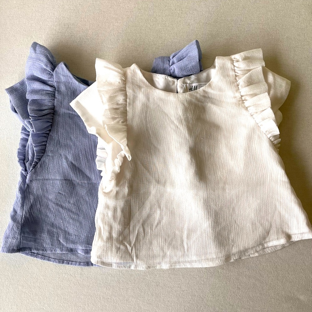 H&M Kids Ruffle Sleeve Tops - White and Blue 18M-2Y